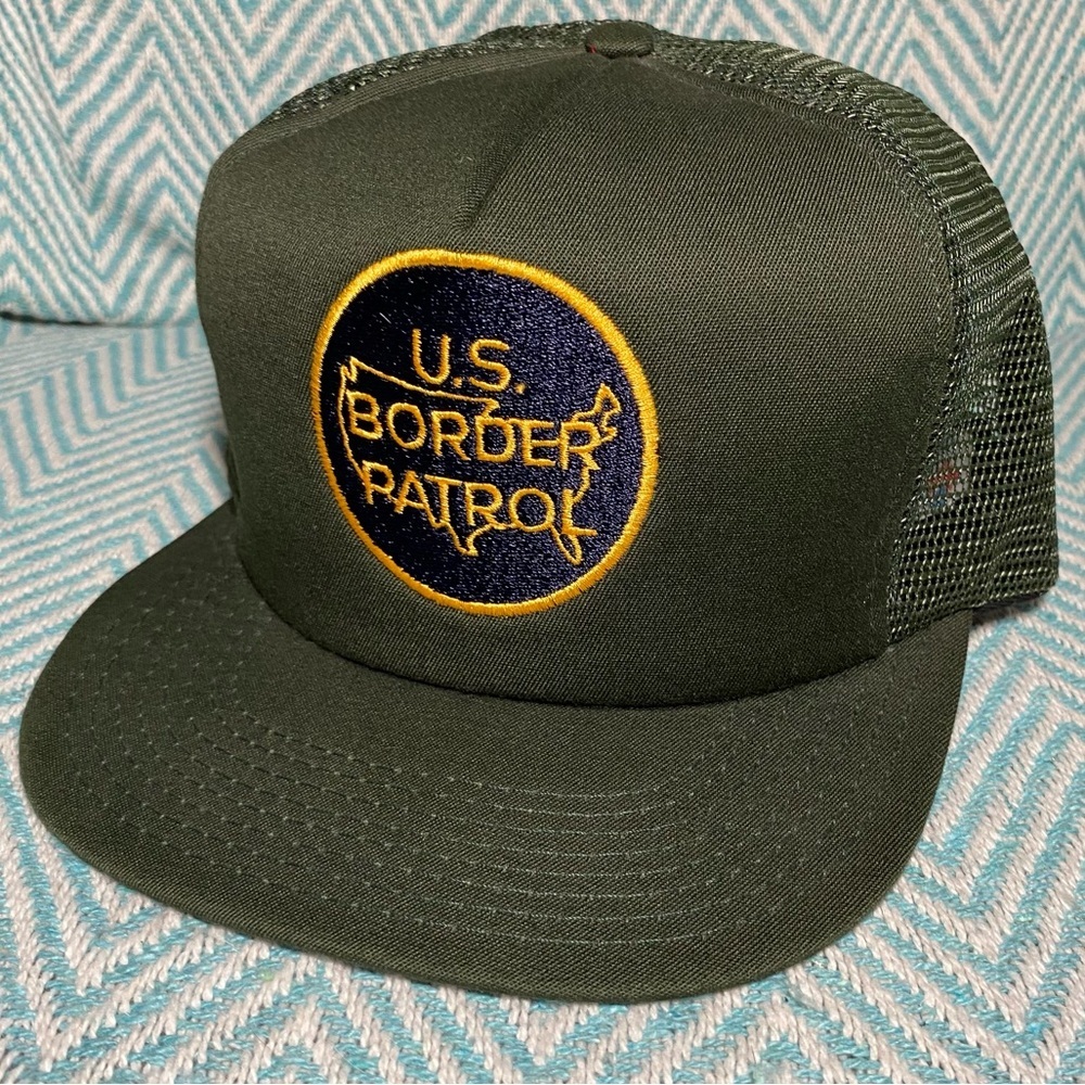 Vintage US Border Patrol Trucker Cap Mesh Green Patch Made in USA SnapBack Retro